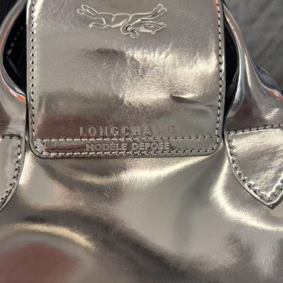 Longchamp Modele Depose Metallic Silver Mini Tote Bag With Top Handles & Zipper - Picture 6 of 12